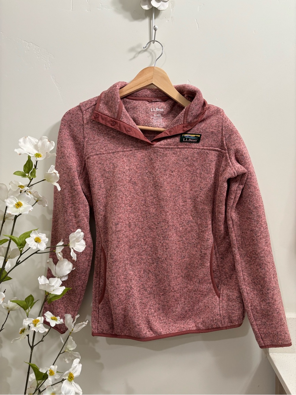 L.L. Bean Heathered Rose Snap-Neck Pullover